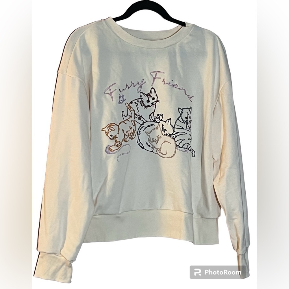 Cider TERRY ROUND NECKLINE cozy CAT kitten casual Pet SWEATSHIRT top‎ Sz Medium